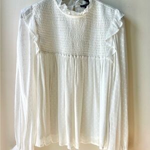 Joe's Jeans White Smocked Ruffled Blouse